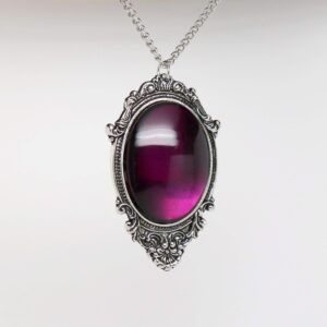 Real Metal Purple Cabochon in Antiqued Silver Finish Pewter Frame Pendant Necklace