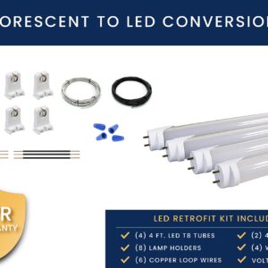 ORILIS 4 Light Fluorescent to LED Retrofit Conversion Kit - Includes (8) Lamp Holders, (4) 4 Ft. Orilis 24W 6500K LED T8 Tubes, (4) Wire Nuts, Copper Wires