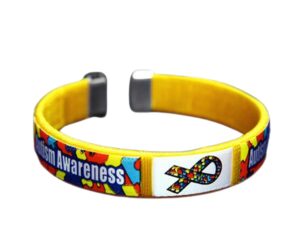 colorful autism awareness puzzle ribbon bangle bracelet – inexpensive autism ribbon wristband for awareness