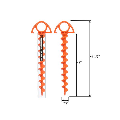 Orange Screw: The Ultimate Ground Anchor | Small 4 Pack Tent Stakes | Made in USA (Orange)