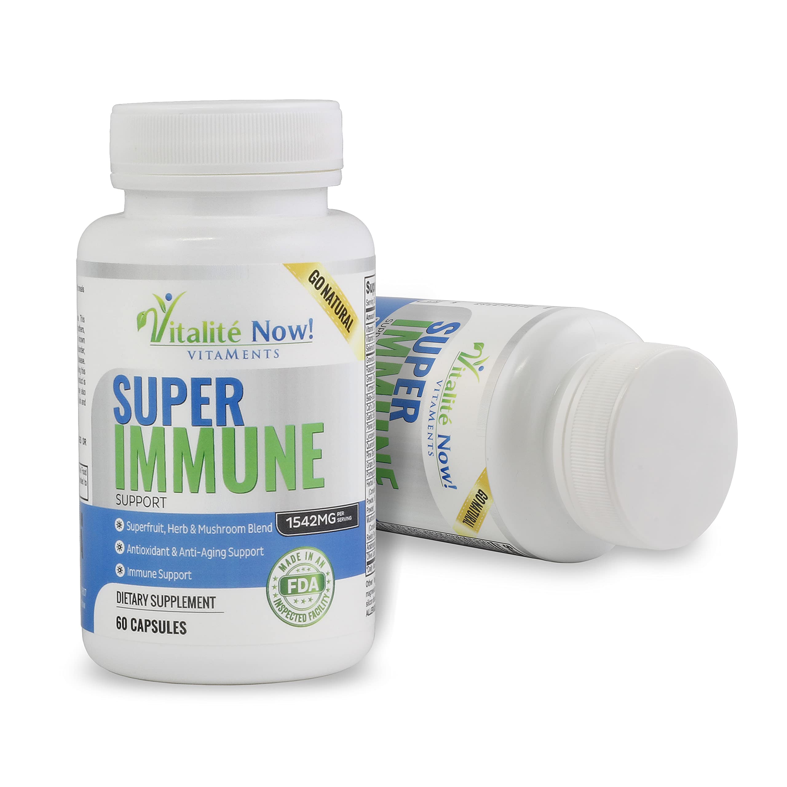 Super Wellness Immune Booster - Quercetin Immunity Support, 25 Vitamins, Herbs, Superfoods, Mushrooms - Vitamins C & E - Selenium - Turmeric - Immune Defense Supplement - 60 Capsules