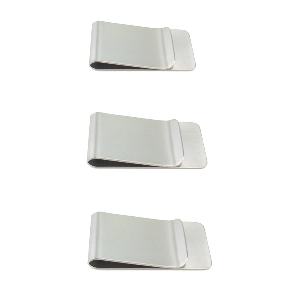 yueton Pack of 3 Brushed Stainless Steel Slim Money Clip Credit Card Cash Holder - Men's Fashion Travel Accessory