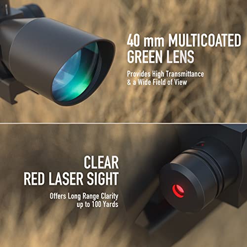 Pinty 2.5-10x40 Red Green Illuminated Mil-dot Tactical Rifle Scope with Red Laser Combo - Green Lens Color