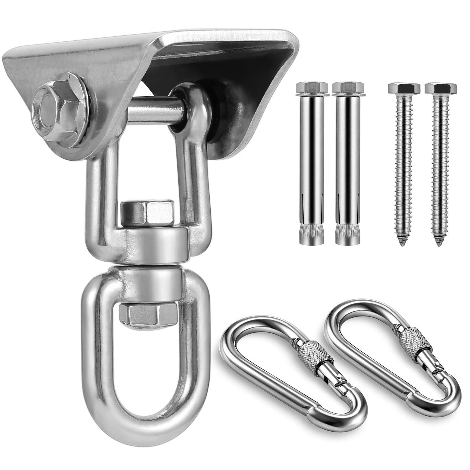 Stainless Steel Hanging Kit Swing Hangers and Hammock Spring and Swing Swivel Spinner Kglobal Swivel Hook and Locking Snap Hooks for Wooden Sets，tire Swing Swivel, Seat Trapeze Yoga