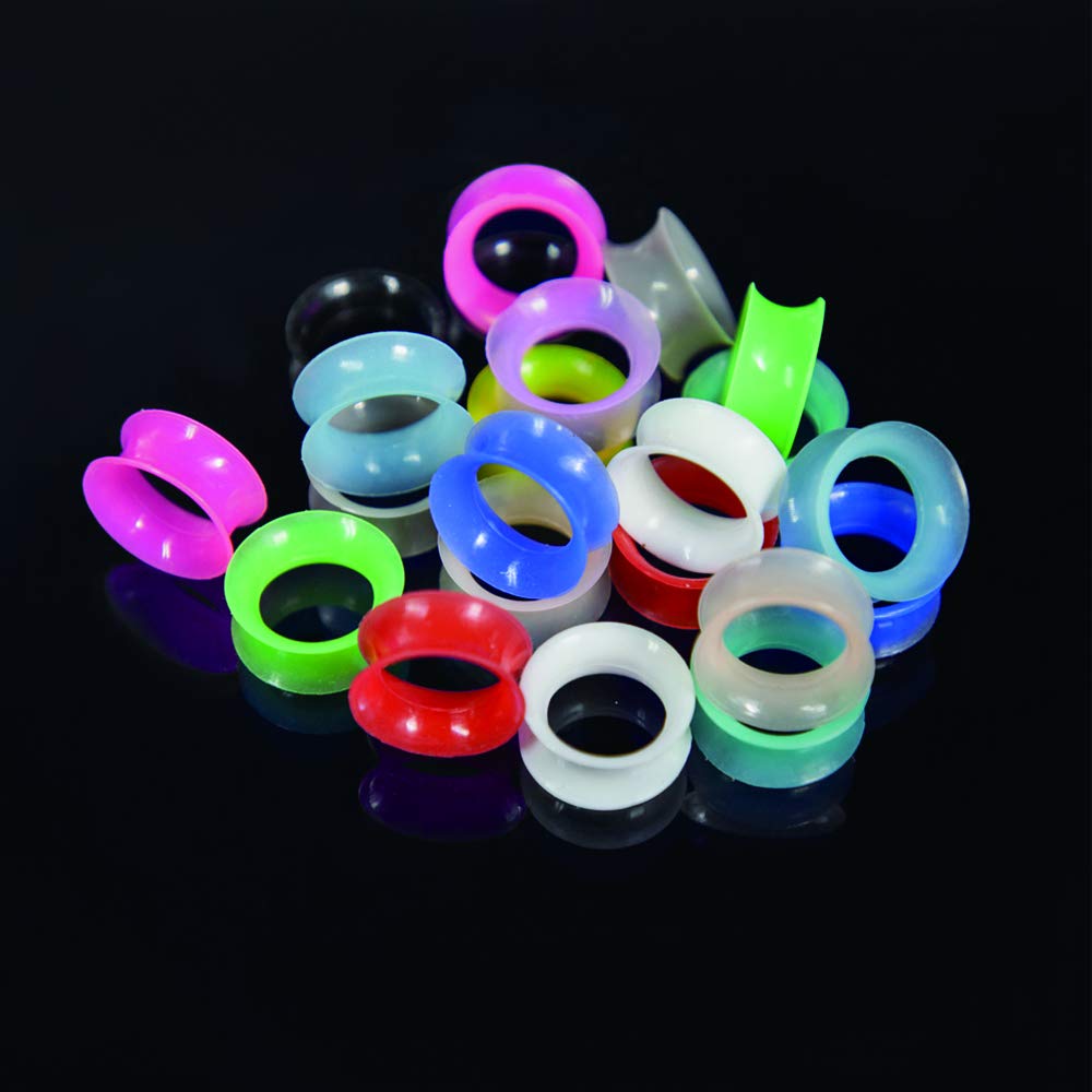 TOPBRIGHT 12 Pairs Ultra Thin Soft Silicone Ear Tunnels, Silicone Ear Skins Gauges and Plugs for Piercing