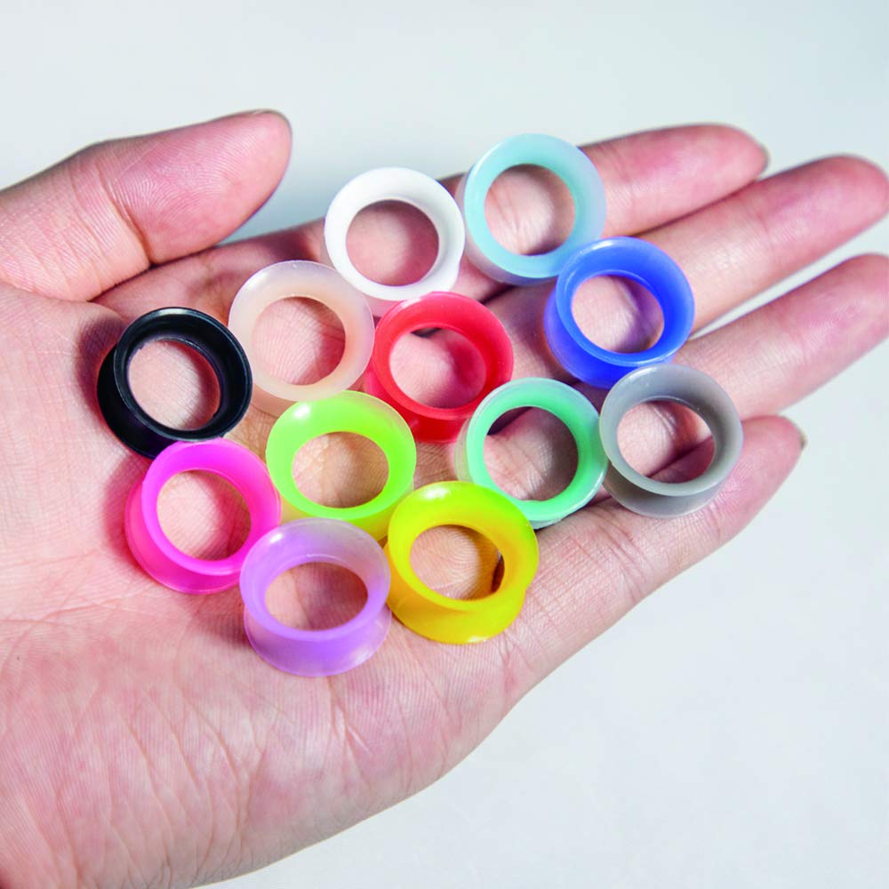 TOPBRIGHT 12 Pairs Ultra Thin Soft Silicone Ear Tunnels, Silicone Ear Skins Gauges and Plugs for Piercing