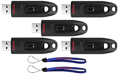 SanDisk 32GB (Five Pack) USB 3.0 Flash Ultra Memory Drive CZ48 - Bundle with (2) Everything But Stromboli Lanyard