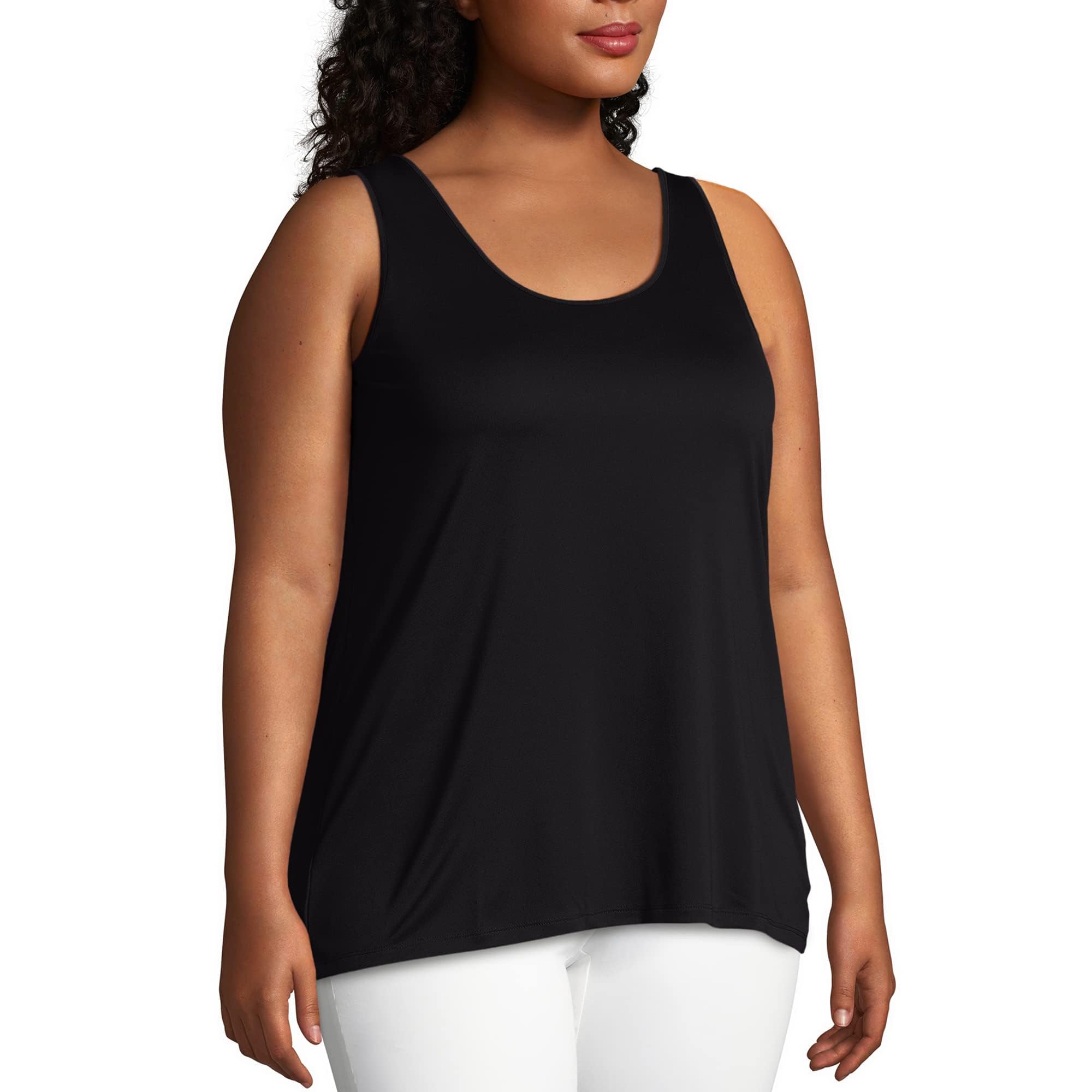 JUST MY SIZE womens Cooldri Performance Scoopneck Tank Top Shirt, Black, 1X US