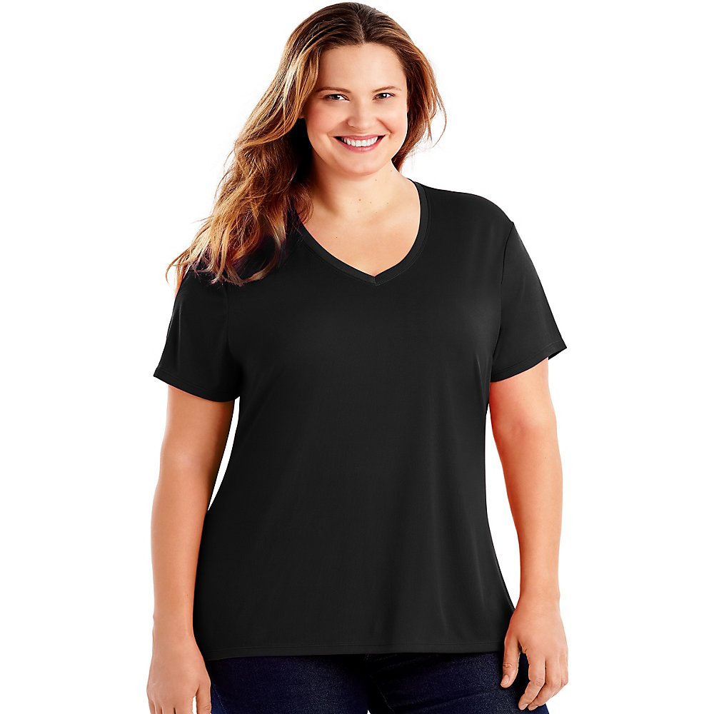 JUST MY SIZE womens Cool Dri V-neck Shirt, Black, 2X US