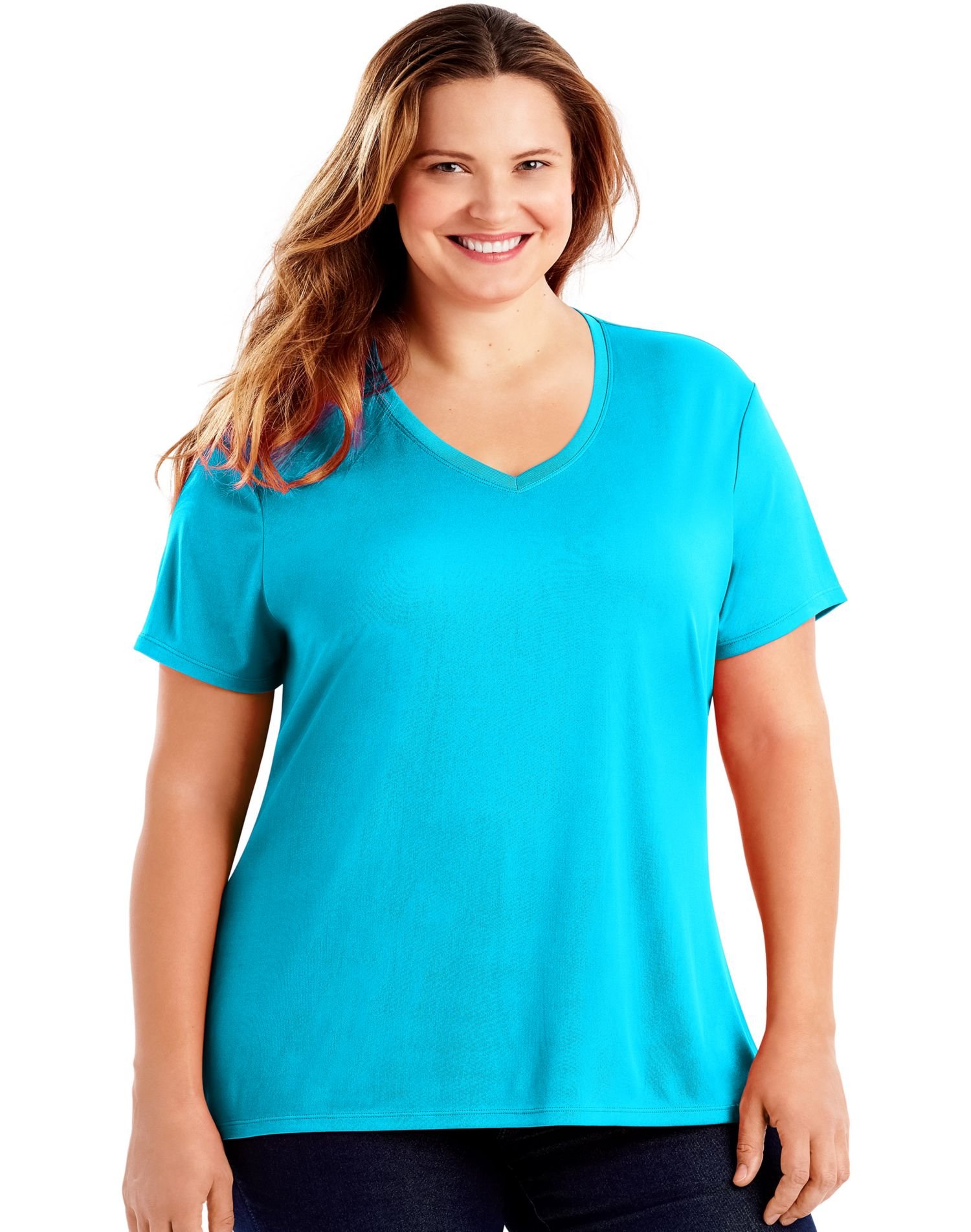 JUST MY SIZE womens Cool Dri V-neck Shirt, Process Blue, 2X US