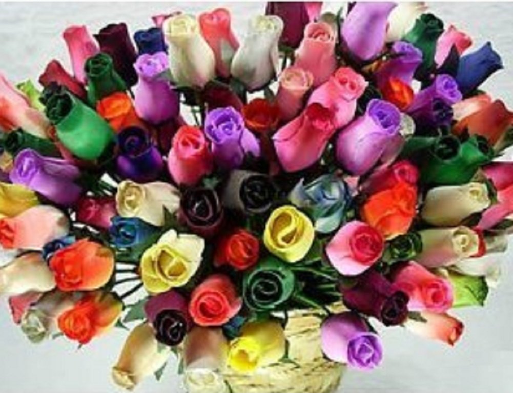 24 Small Bud Wooden Roses Bouquet- Assorted Colors