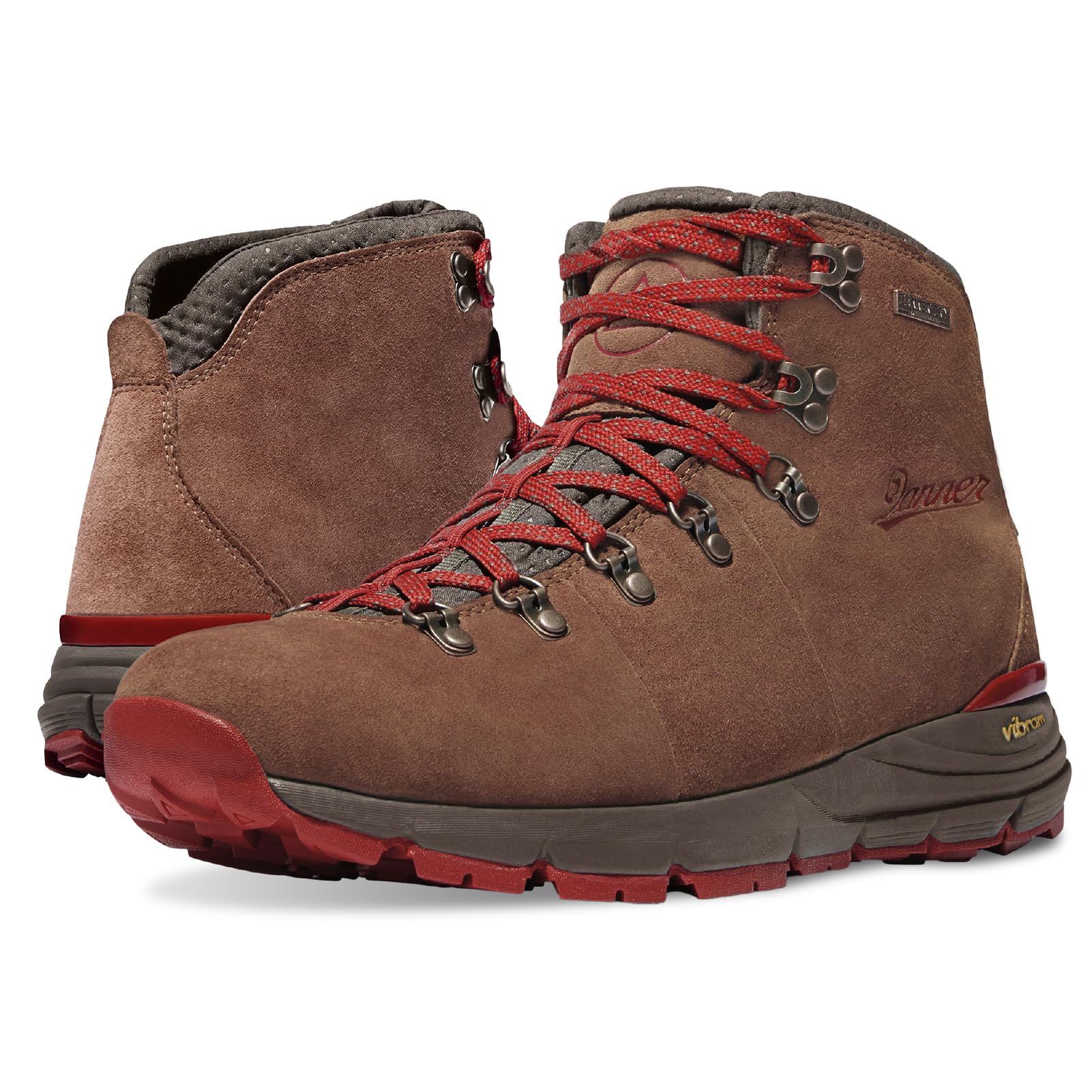 Danner Mountain 600 Waterproof Hiking Boots for Men - Lightweight, Durable Upper, Breathable Lining, Triple-Density Footbed & Vibram Traction Outsole, Brown/Red - 9.5 D