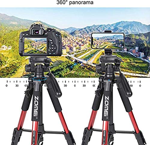 55" Tripod Q111 Travel Camera Tripod with 3-Way Pan Head and Phone Holder Mount for Gopro,Projector,Smartphones Webcam,Spotting Scopesto Live Broadcast and DSLR EOS Canon Nikon Sony Samsung(Red)