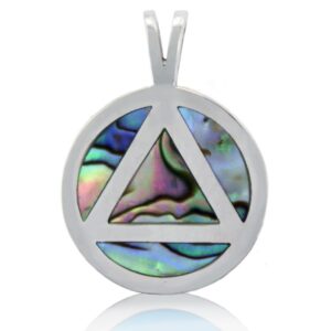 12 step jewelry alcoholics anonymous 3/4" solid 925 sterling silver aa unity symbol pendant with abalone inlay (no chain)