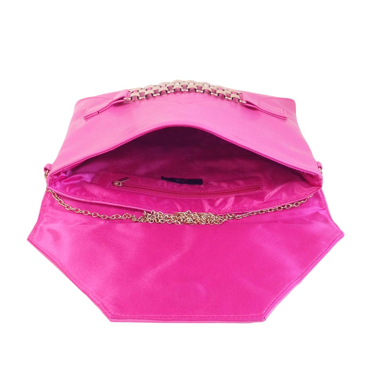 JNB Women's Slip-through Chain Envelope Clutch Fuchsia