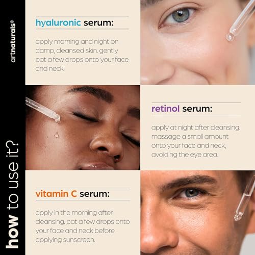 artnaturals Anti-Aging-Set with Vitamin-C Retinol and Hyaluronic-Acid - (3 x 1 Fl Oz / 30ml) Serum for Anti Wrinkle and Dark Circle Remover – All Natural and Moisturizing