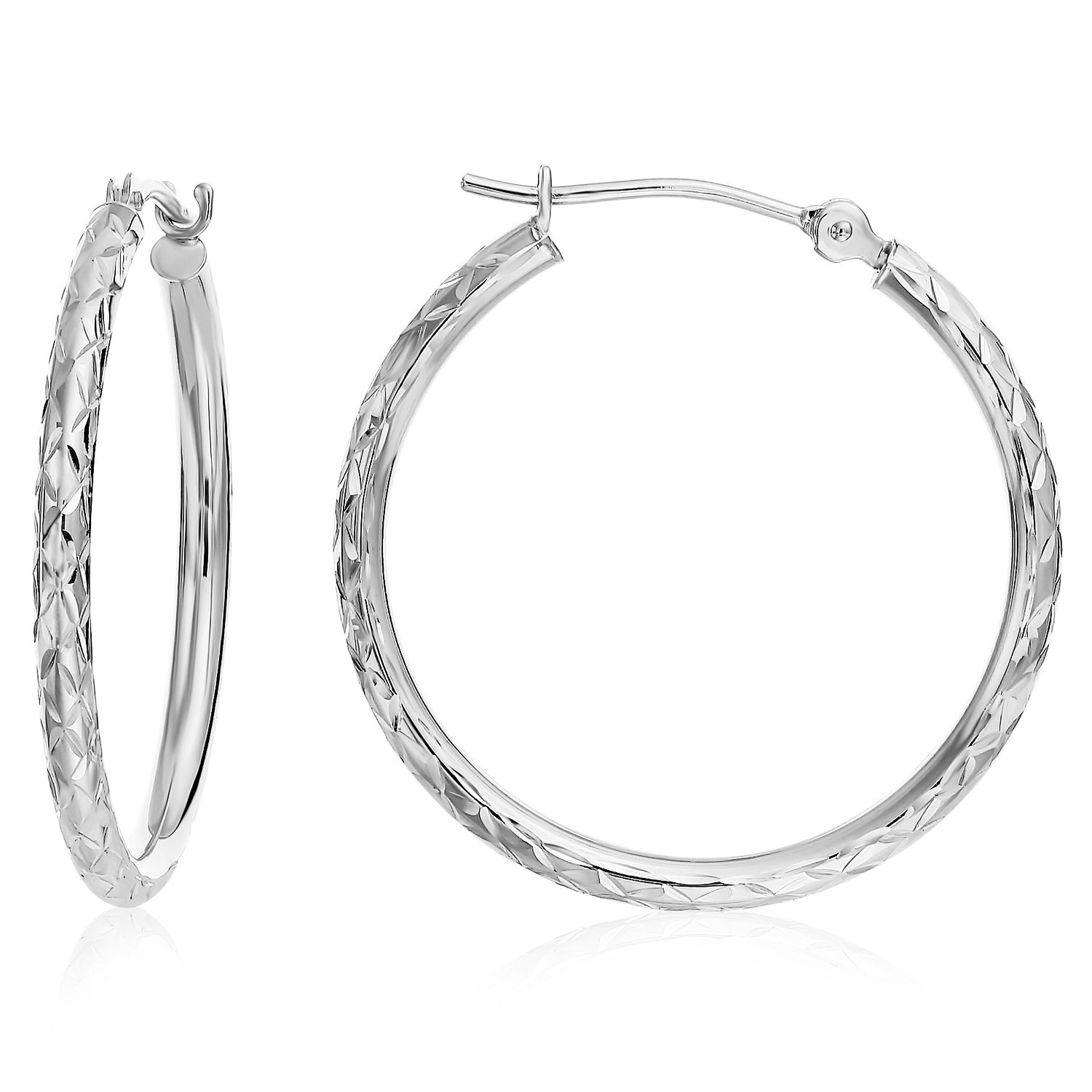 14k Gold X-pattern Diamond-cut Round Hoop Earrings, 1'' Diameter…