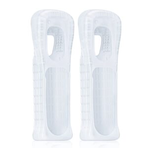 Jadebones 2X White Silicone Skin Case Cover with Wrist Strap for Wii Remote Controller