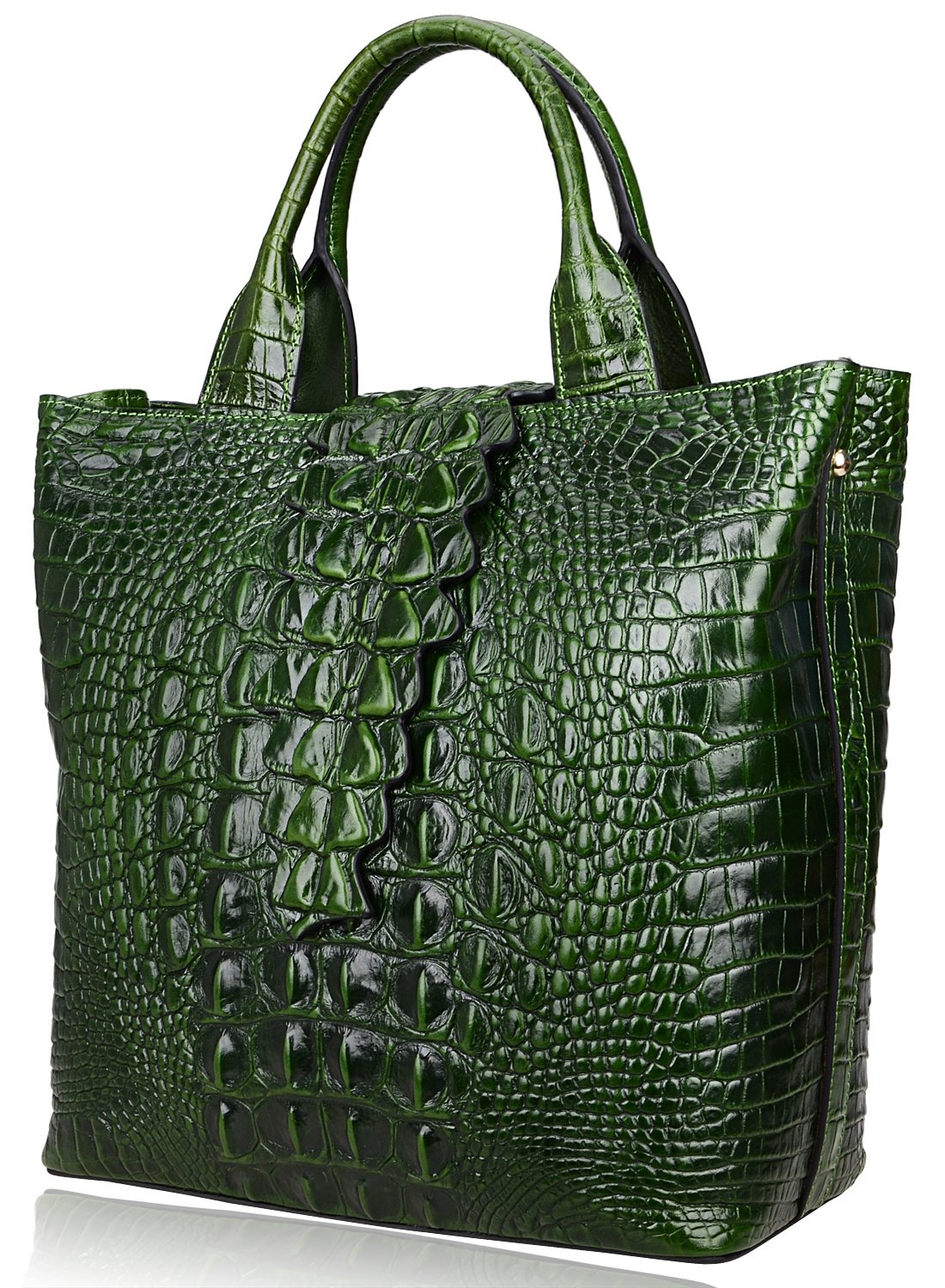 PIJUSHI Designer Top Handle Satchel Handbags for Women Crocodile Handbag and Purse Leather Tote Bags (6061 Green)