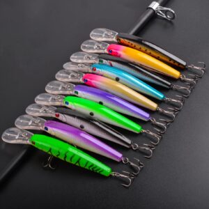 10pcs Fishing Lures Hard Bait Minnow Deep Diving Swimbait Walleye Lures Topwater Lures Bait for Bass Trout Pike Freshwater Saltwater Lures Kit