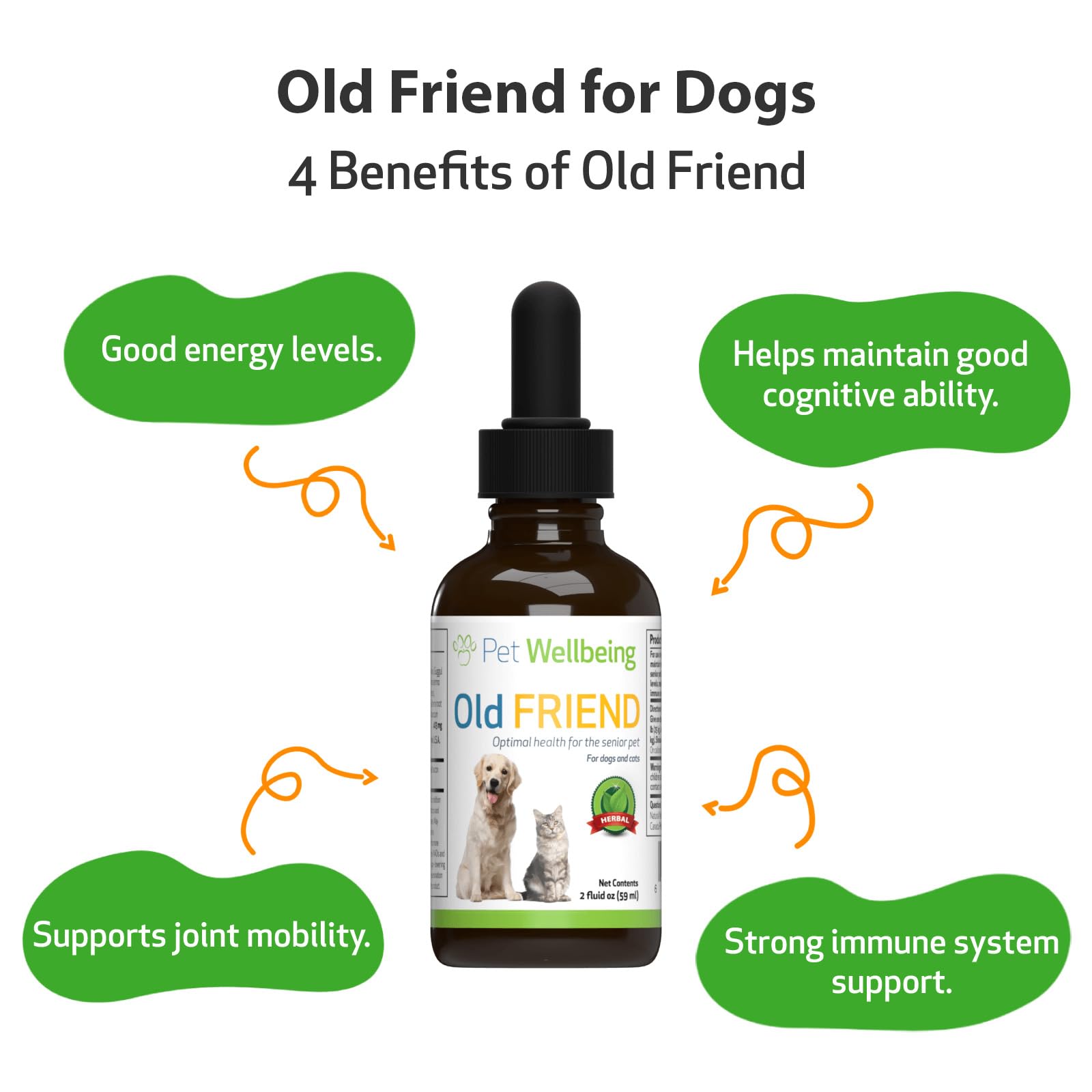 Pet Wellbeing Old Friend for Senior Dogs - Vet-Formulated - Aging Immune System & Joint Mobility Support in Older Canines - Natural Herbal Supplement 2 oz (59 ml)