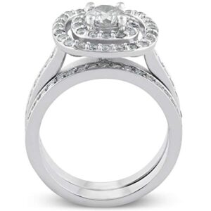 1 1/2ct Double Cushion Halo Real Diamond Engagement Wedding Ring Set White Gold - Size 8.5