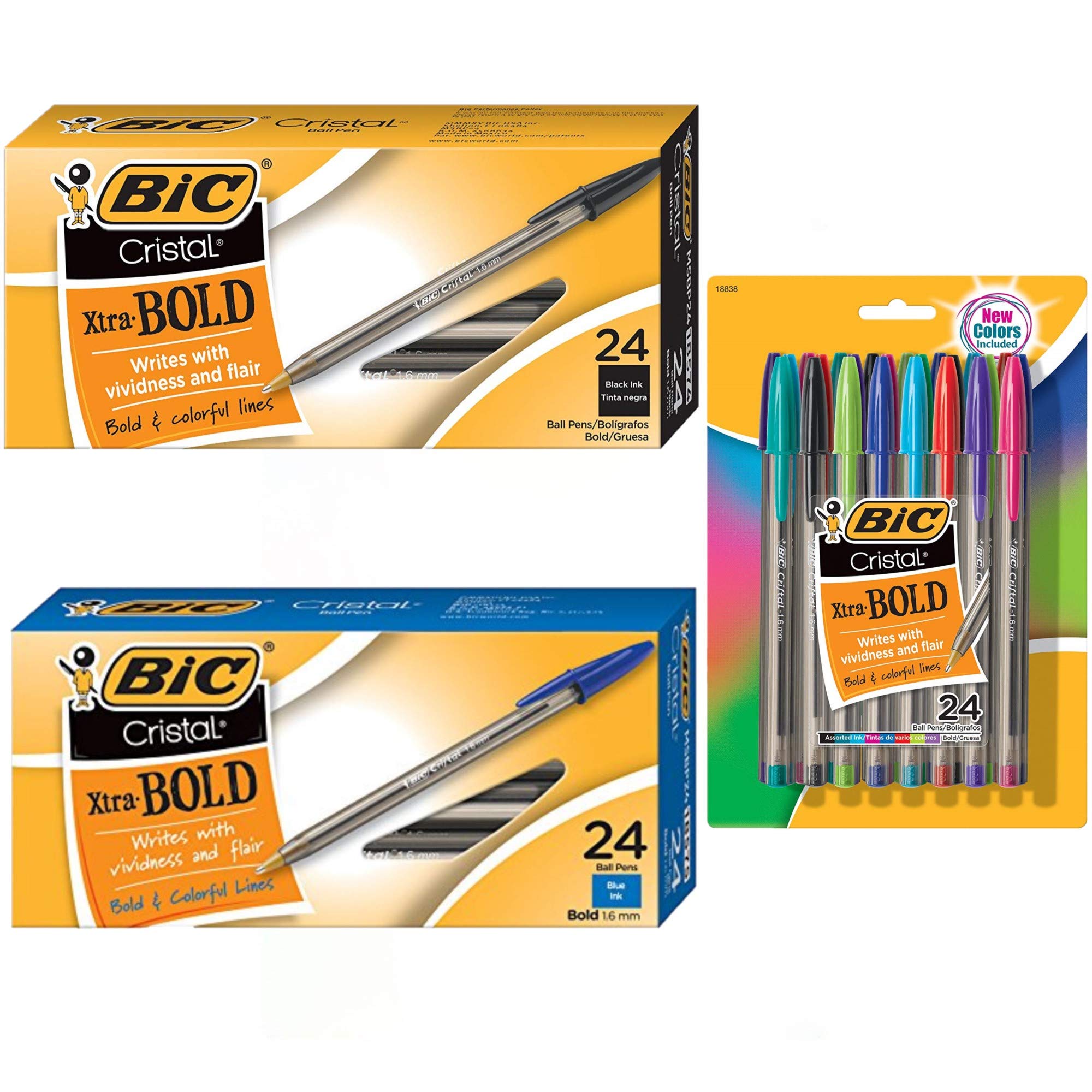 Bic Cristal Xtra Bold Stick Ballpoint Pens Combo Set: Set Includes 72 Pens ( Assorted Fashion Colors: Black, Blue, Green, Red, Purple, Light Blue, Lime Green)