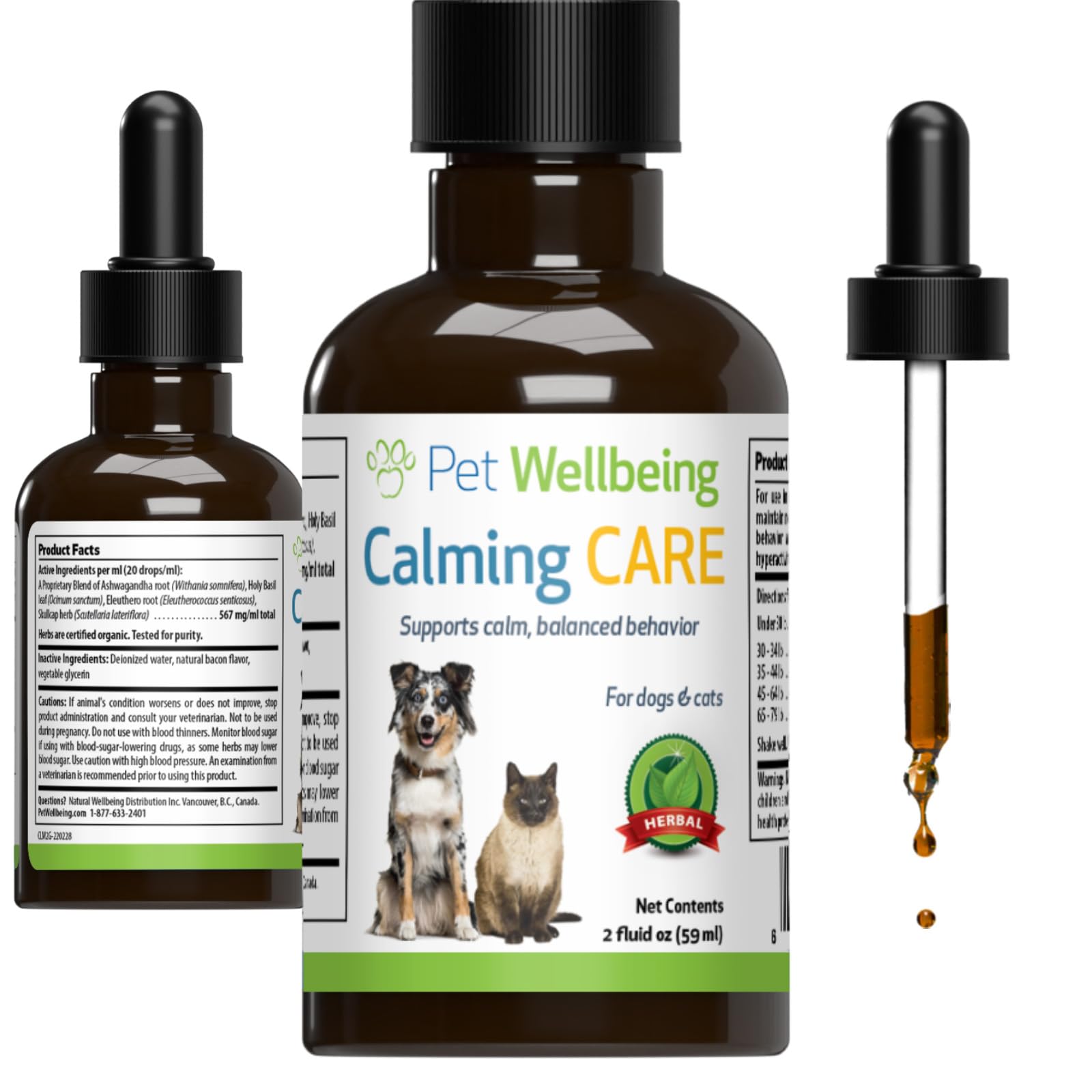 Pet Wellbeing Calming Care for Dogs - Vet-Formulated - Supports Calm & Relaxed Nervous System - Natural Herbal Supplement 2 oz (59 ml)