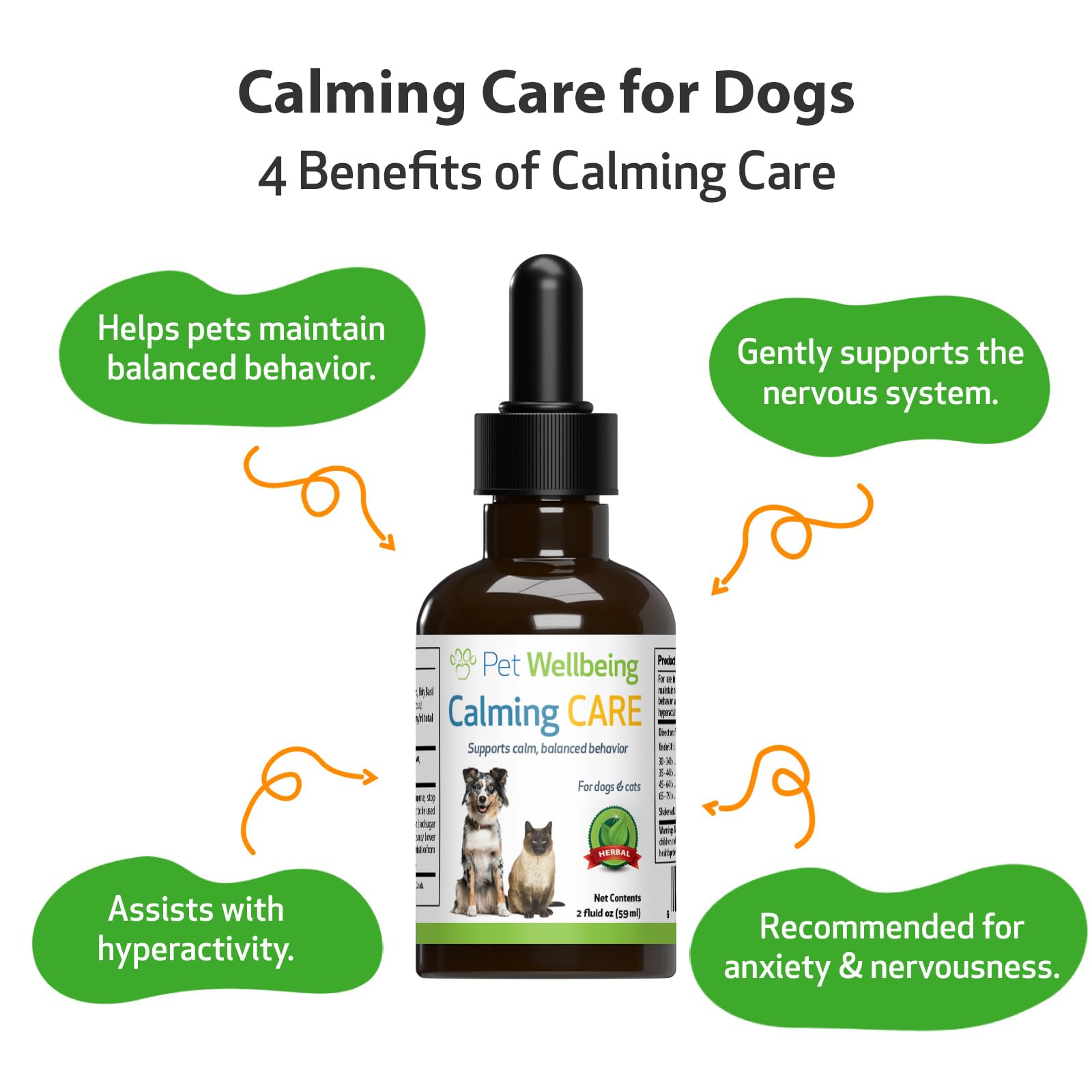 Pet Wellbeing Calming Care for Dogs - Vet-Formulated - Supports Calm & Relaxed Nervous System - Natural Herbal Supplement 2 oz (59 ml)