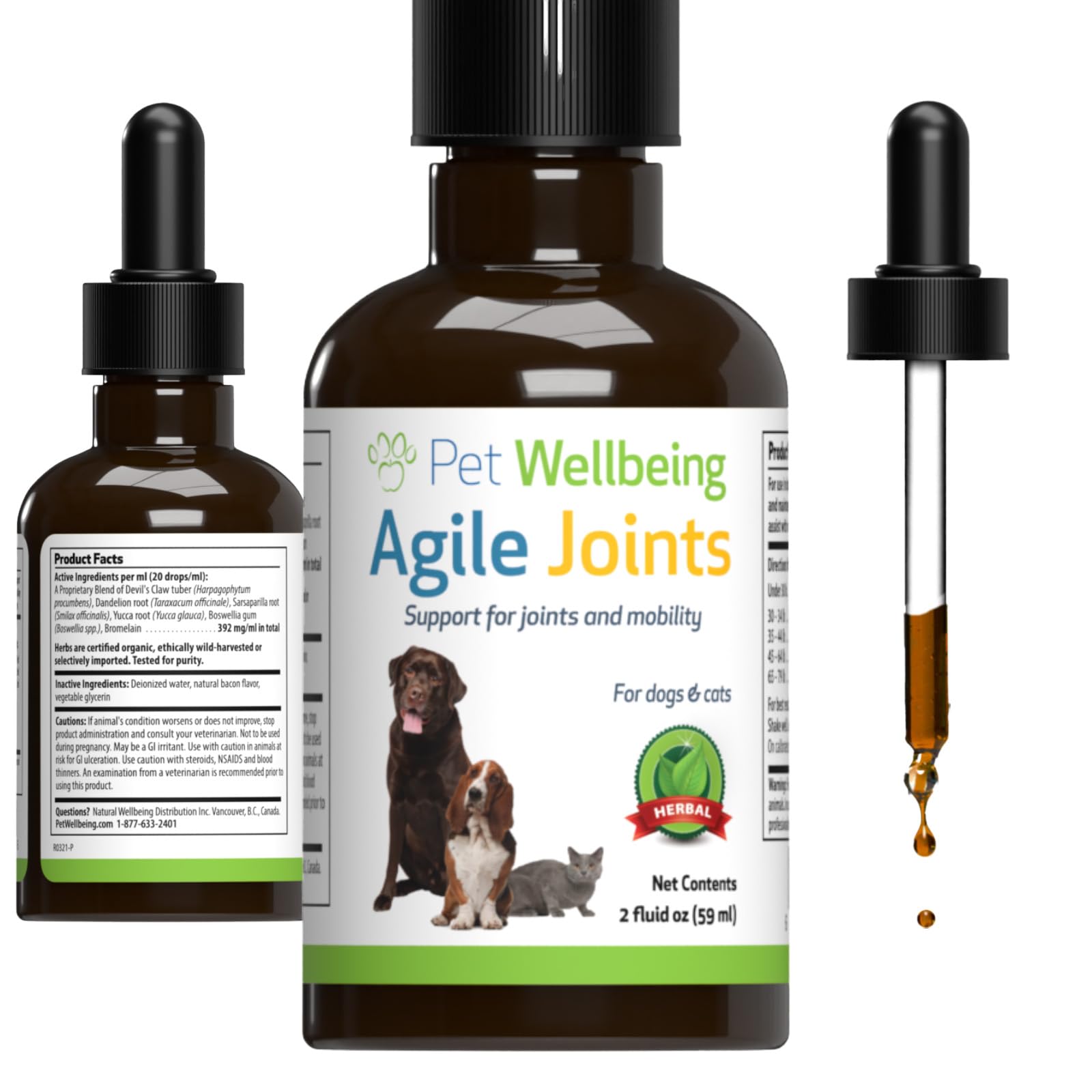 Pet Wellbeing Agile Joints for Dogs - Vet-Formulated - Joint Health, Mobility, Ease of Movement - Natural Herbal Supplement 2 oz (59 ml)