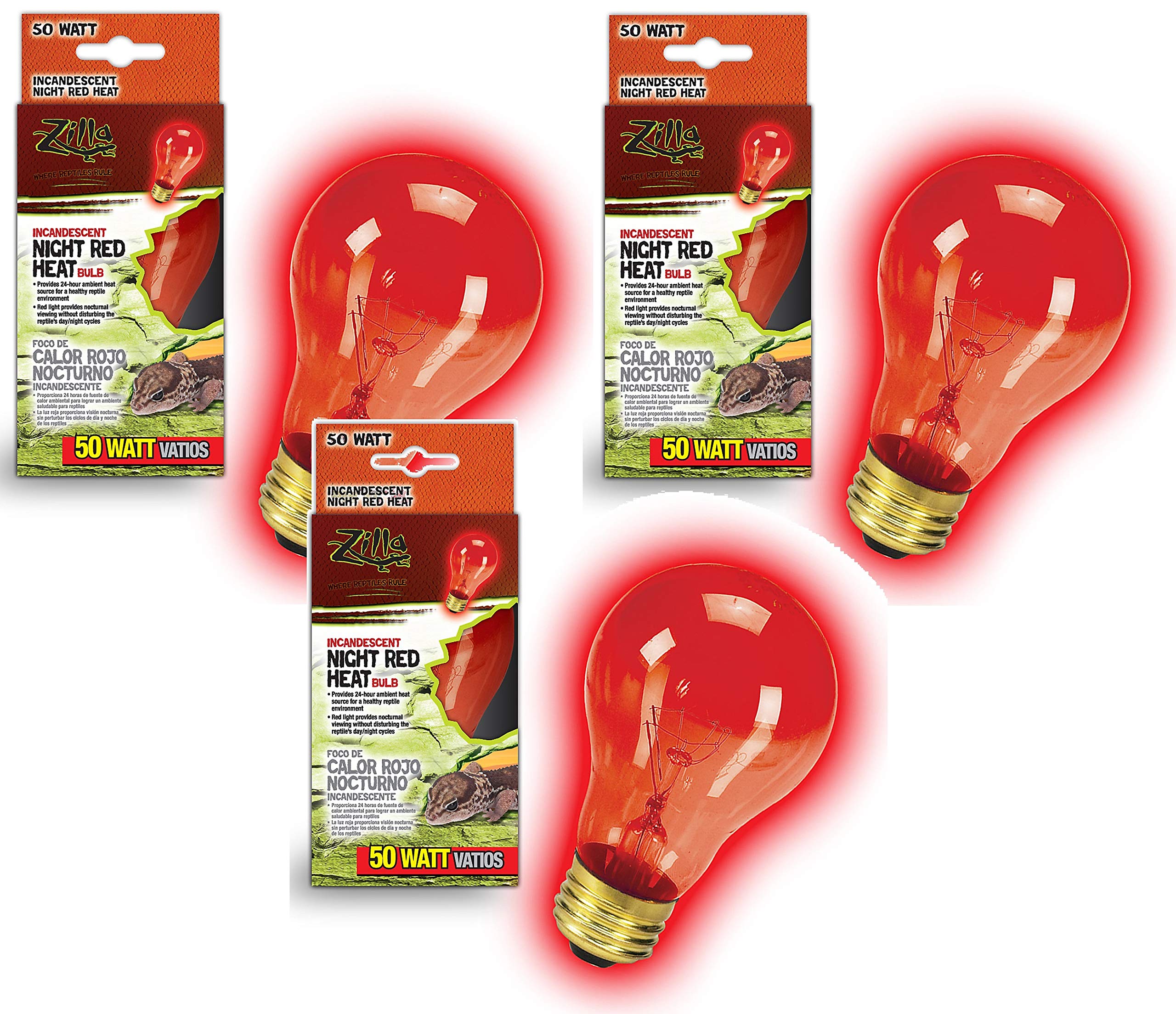 Zilla Incandescent Bulb, Night Red Heat, 50 Watt (3 Pack)