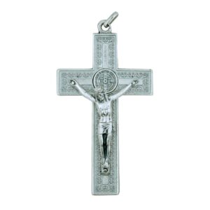 Vatican Imports 3" St. Benedict Crucifix with Silver-Tone Engraving and White Enamel