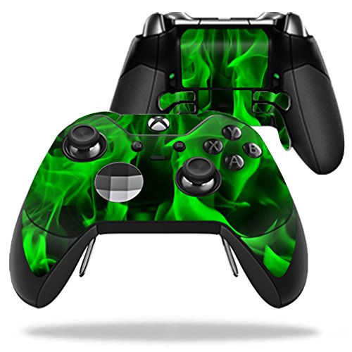 MightySkins Skin Compatible with Microsoft Xbox One Elite Controller - Green Flames | Protective, Durable, and Unique Vinyl wrap Cover | Easy to Apply, Remove, and Change Styles | Made in The USA