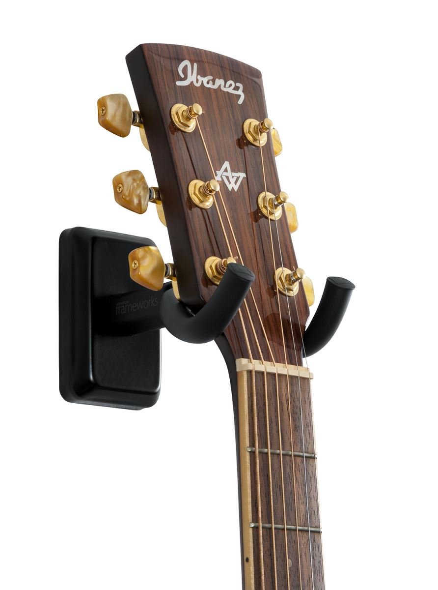 Gator Frameworks Acoustic/Electric Guitar Wall Hanger with Black Mounting Plate (GFW-GTR-HNGRBLK)