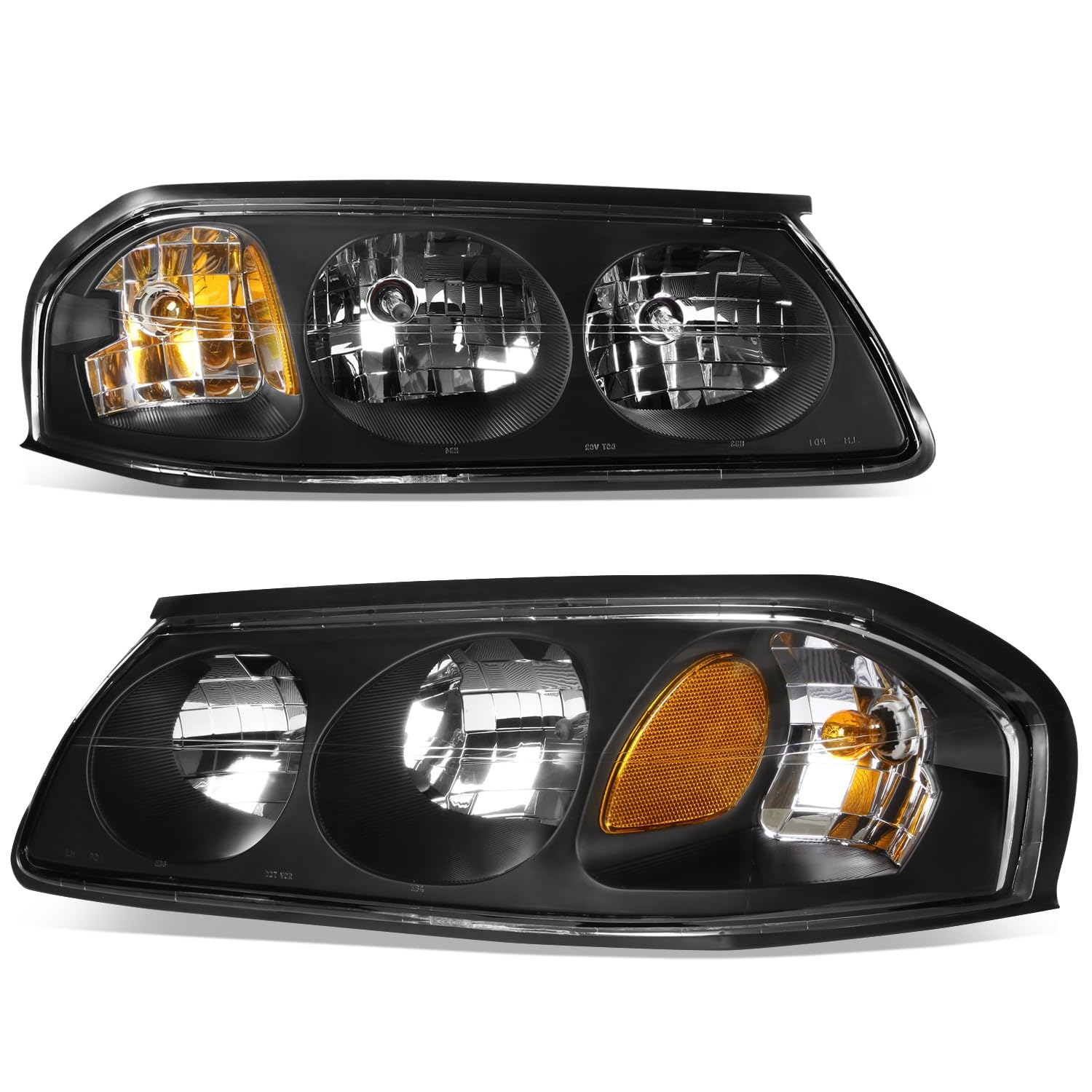 Auto Dynasty Pair of Black Housing Amber Corner Headlight Assembly Lamps Compatible with Chevy Impala 8th Gen 00-05