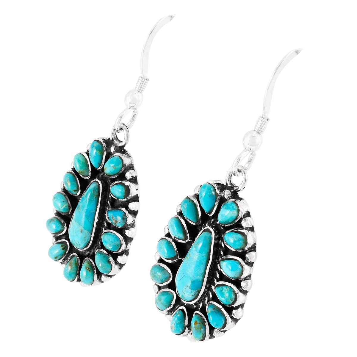 Turquoise Earrings in 925 Sterling Silver & Genuine Gemstones (Blue Turquoise)