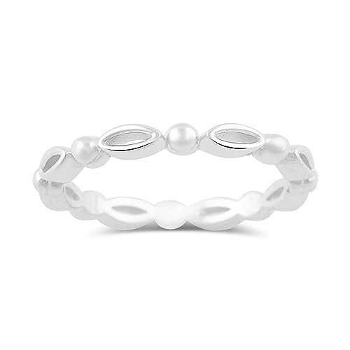 SILVERCLOSEOUT Rhodium Plated Sterling Silver Womens Dainty Stacking Bead Bar Band perfect for Ladies - Size 8