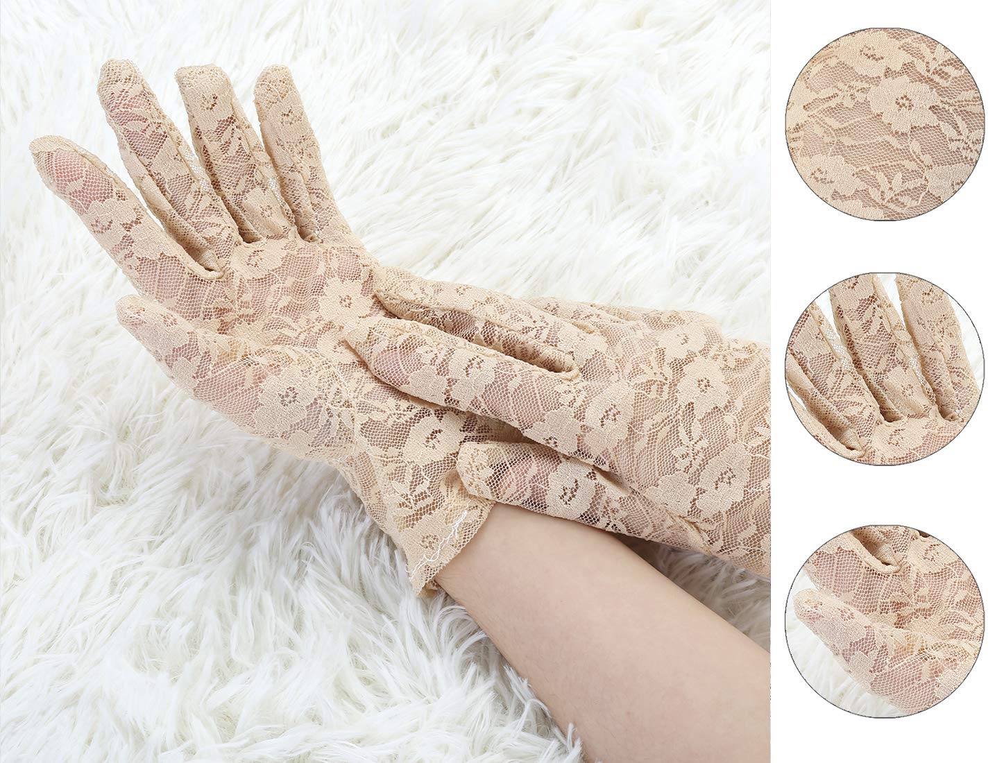 Allegra K Women's Floral 1920s Bridal Wedding Party Opera Full Finger Lace Gloves Short Beige