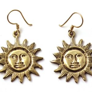 Bronze Bohemian Hippie Boho Sun Drop Dangle Earrings Fish Hook Charm Vintage Thailand Made Jewelry