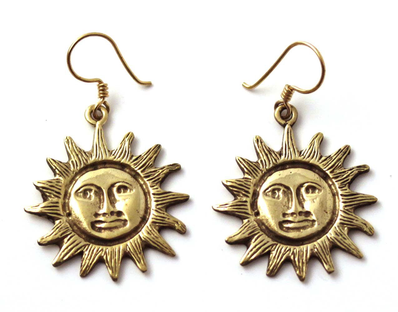 Bronze Bohemian Hippie Boho Sun Drop Dangle Earrings Fish Hook Charm Vintage Thailand Made Jewelry