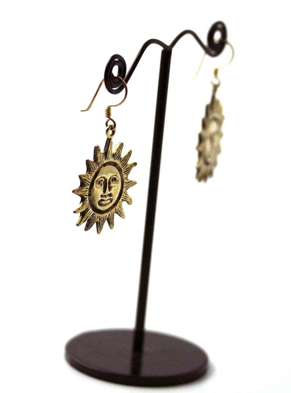 Bronze Bohemian Hippie Boho Sun Drop Dangle Earrings Fish Hook Charm Vintage Thailand Made Jewelry