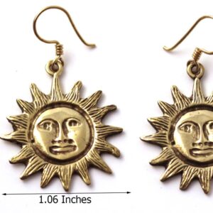 Bronze Bohemian Hippie Boho Sun Drop Dangle Earrings Fish Hook Charm Vintage Thailand Made Jewelry