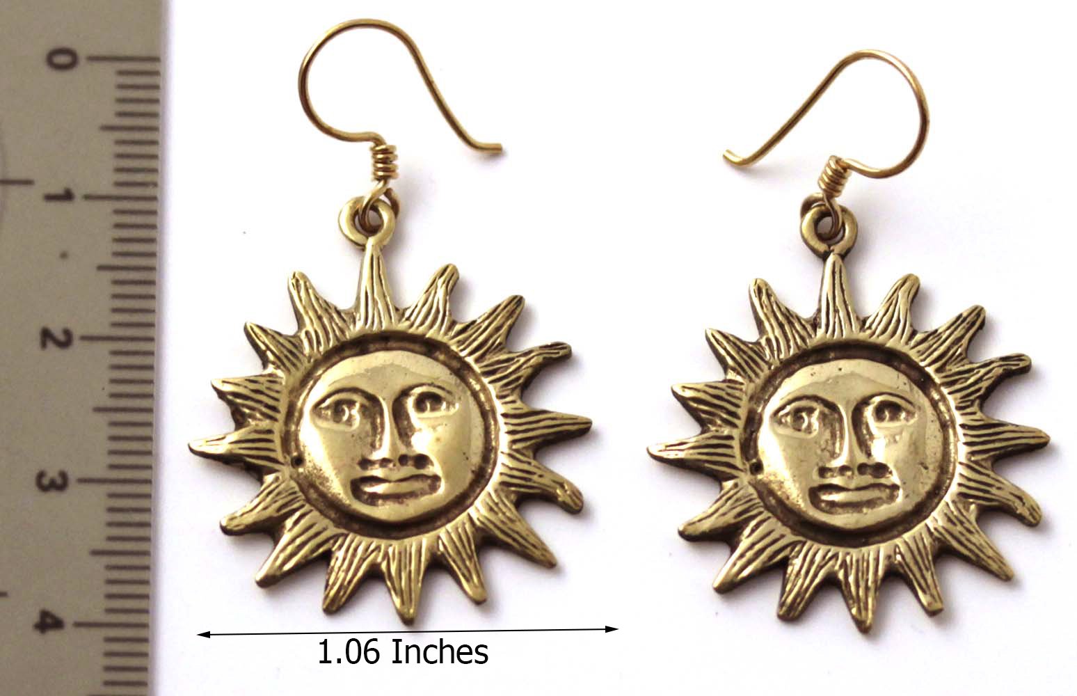 Bronze Bohemian Hippie Boho Sun Drop Dangle Earrings Fish Hook Charm Vintage Thailand Made Jewelry