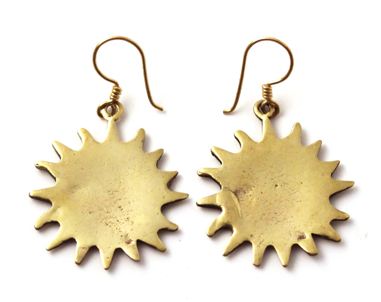 Bronze Bohemian Hippie Boho Sun Drop Dangle Earrings Fish Hook Charm Vintage Thailand Made Jewelry