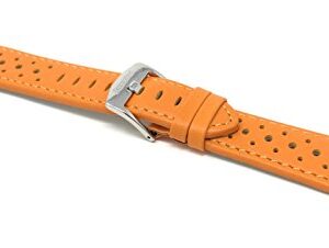 Bandini Mens Leather Rally Strap - Breathable Perforated Racing Watch Band - Replacement Racer Rally Band for Classic and Smart Watch - Orange 22mm Watch Band