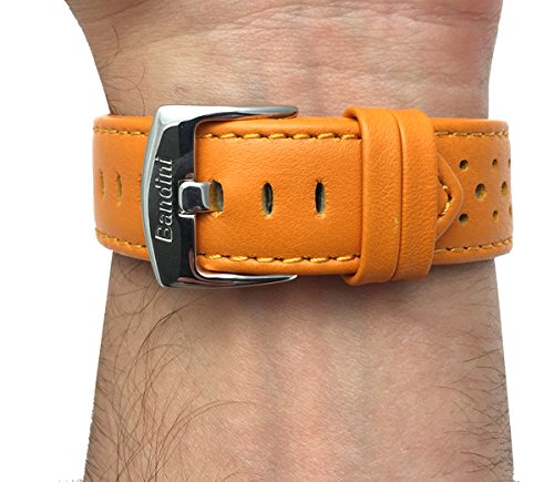 Bandini Mens Leather Rally Strap - Breathable Perforated Racing Watch Band - Replacement Racer Rally Band for Classic and Smart Watch - Orange 22mm Watch Band