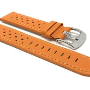 Bandini Mens Leather Rally Strap - Breathable Perforated Racing Watch Band - Replacement Racer Rally Band for Classic and Smart Watch - Orange 22mm Watch Band