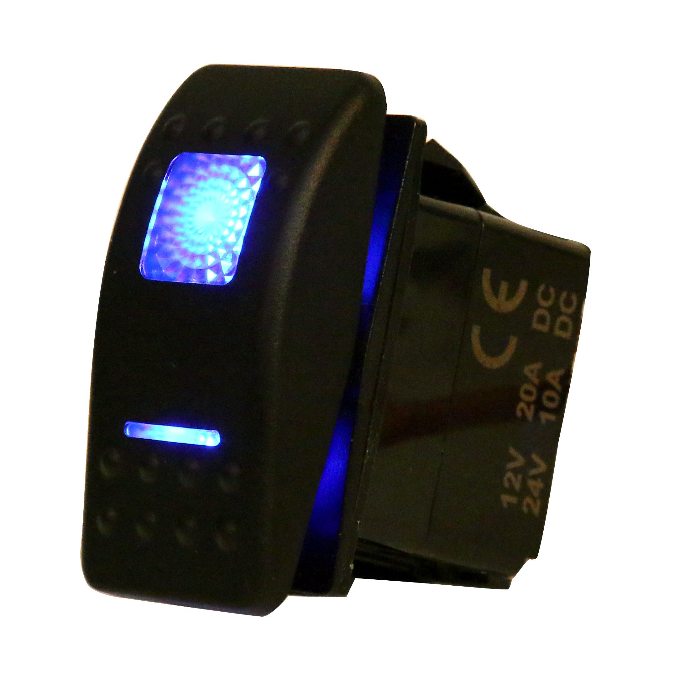 Amarine Made 12v 20A Rocker Switch Waterproof On-Off-On 2 Position Switch Boat Marine DPDT 7 Pin with 2 Led Lights (Blue)