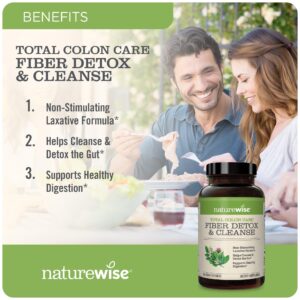 NatureWise Total Colon Care Fiber Cleanse with Herbal Laxatives, Prebiotics, & Digestive Enzymes for Healthy Elimination, Safe Digestion & Weight, Detox, & Gut Health [1 Month Supply - 60 Count]