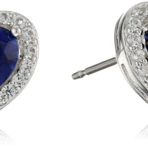 Amazon Essentials Sterling Silver Created Blue Sapphire and Created White Sapphire Halo Heart Stud Earrings, (previously Amazon Collection)